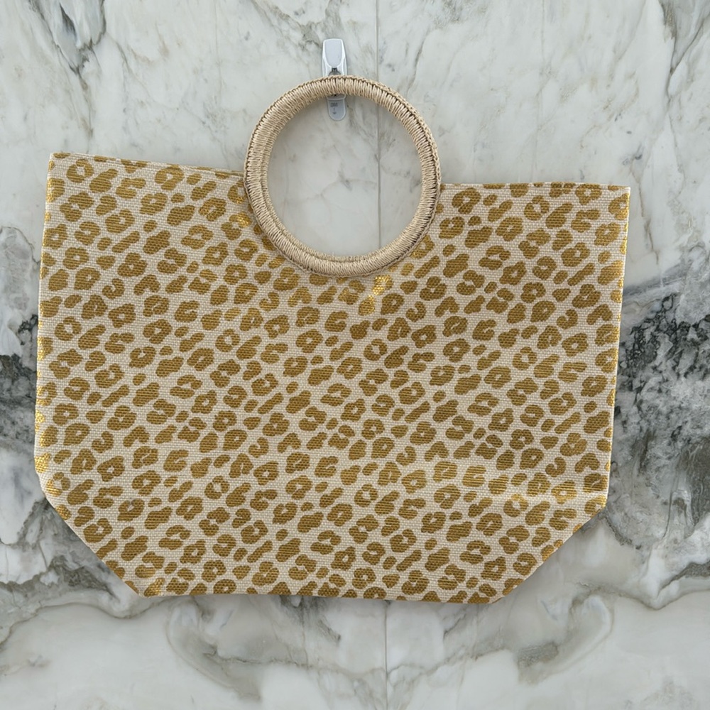 Shiraleah Tan Leopard Print Straw Tote